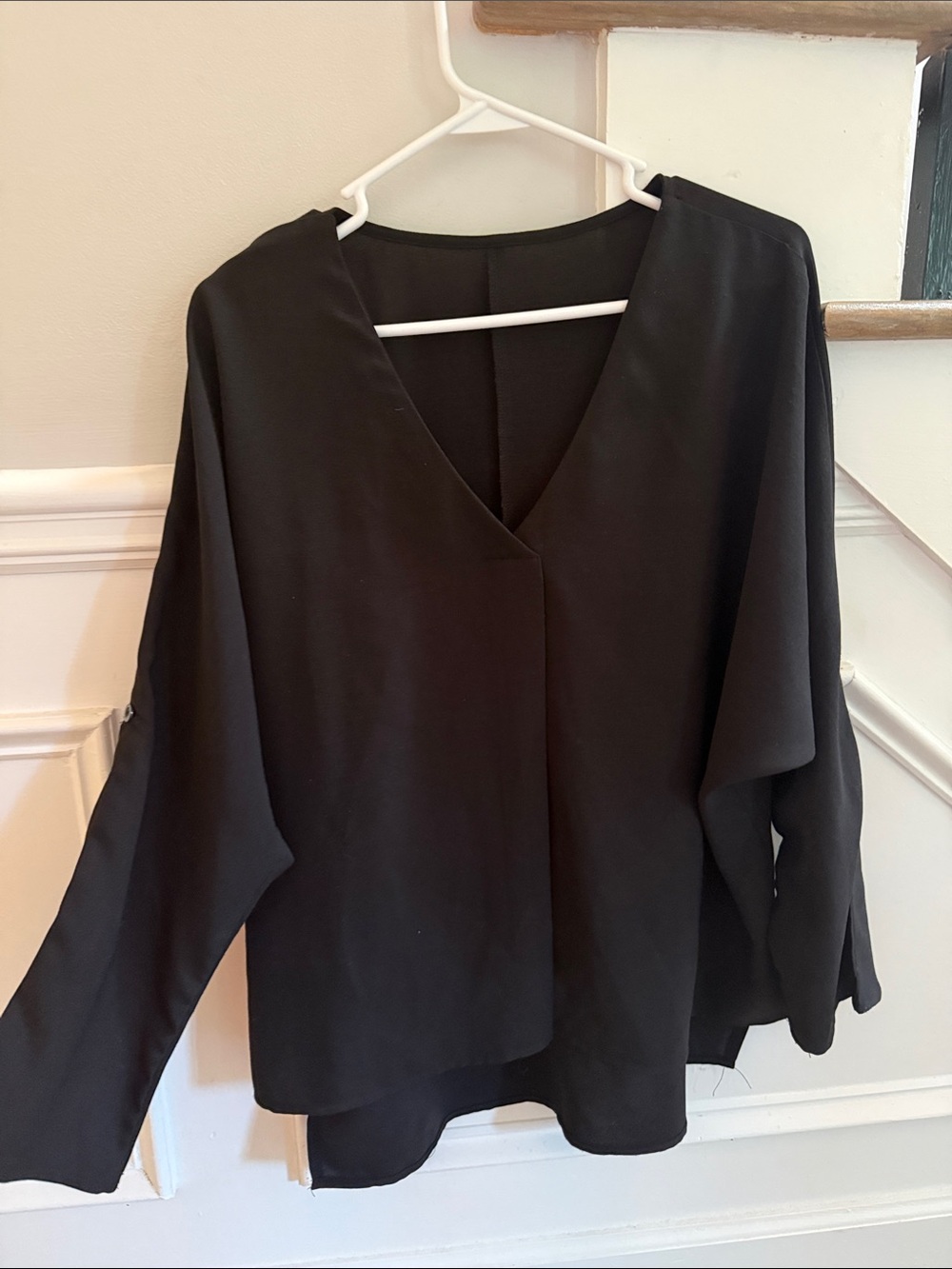 Black V-Neck Women's Top